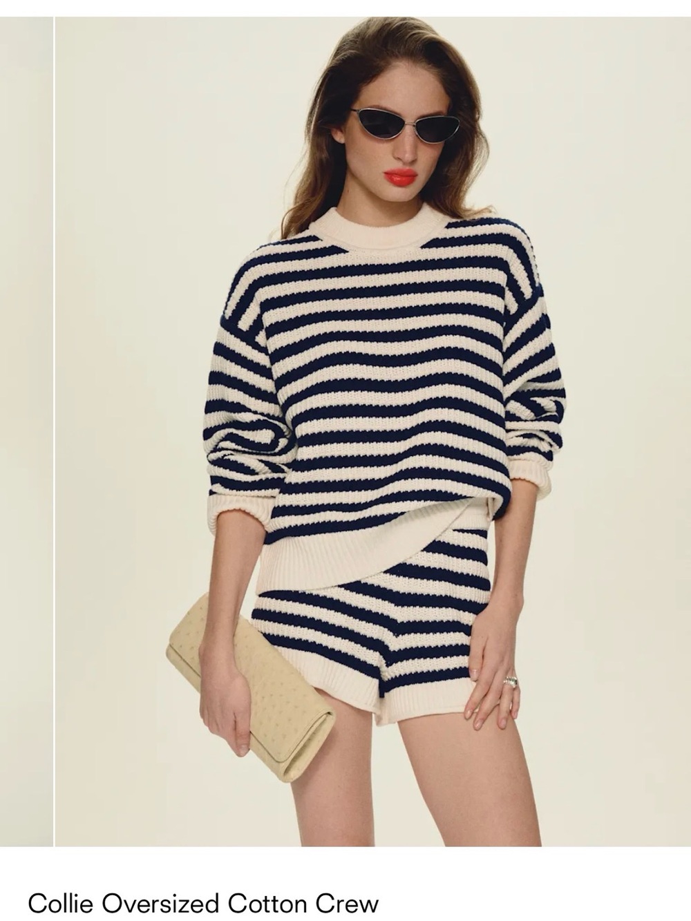 Reformation Striped Cotton Crew Sweater in Navy & Cream